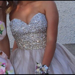 silver rhinestone prom ball gown
